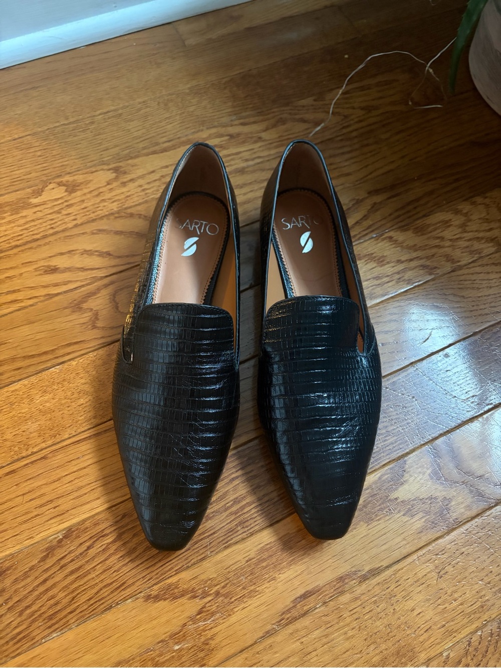 SARTO By Franco Sarto Black Croc-Embossed Pointed Loafers